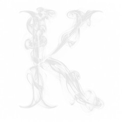 Naklejka premium Letter K made of smoke. White smoke alphabet collection with numbers, special characters and letters. Isolated transparent background PNG. 
