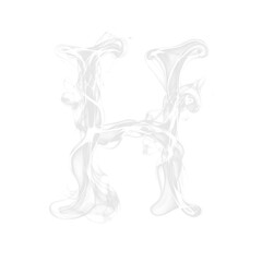 Letter H made of smoke. White smoke alphabet collection with numbers, special characters and letters. Isolated transparent background PNG. 