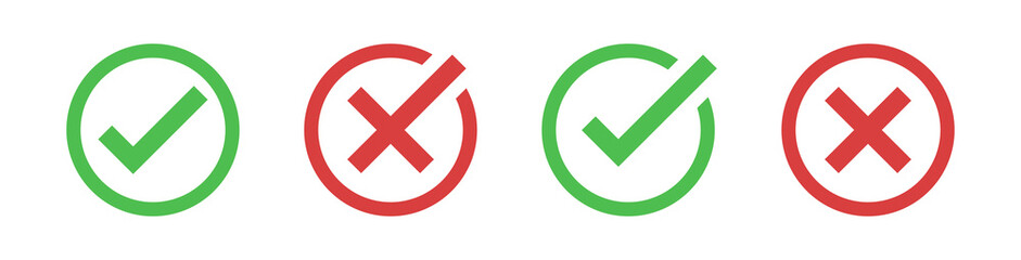 Obraz premium check mark icon button set. check box icon with right and wrong buttons and yes or no checkmark icons in green tick box and red cross. vector illustration