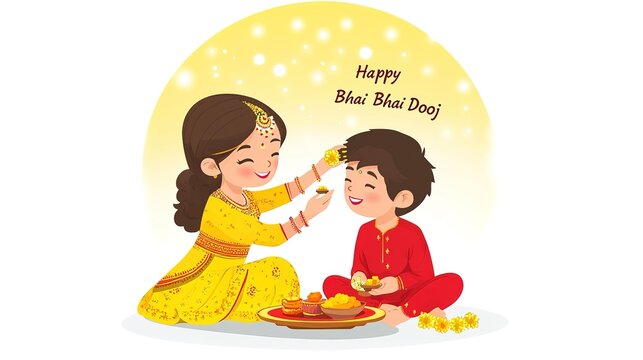 Bhai Dooj, Brother Sister Indian festival after Diwali.illustration