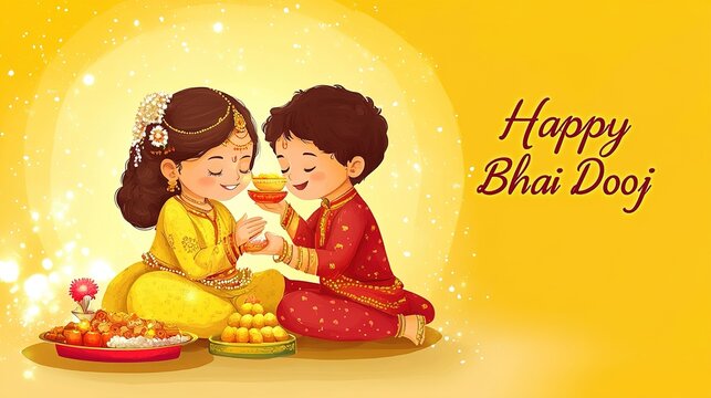 Bhai Dooj, Brother Sister Indian festival after Diwali.illustration