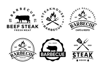 Set of barbecue badge logo design