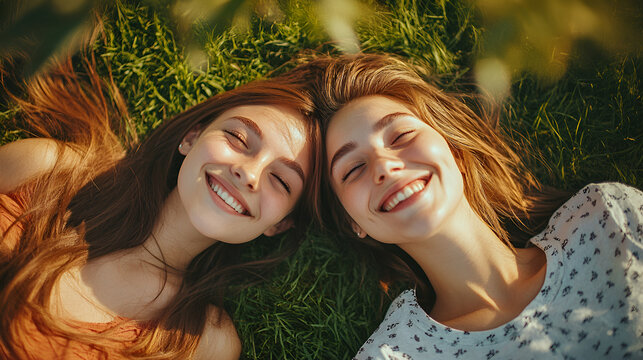 amigas hermanas jovenes adolescentes disfrutando de un dia soleado juntas libres sonriendo por su amistad divertidas y optimistas 