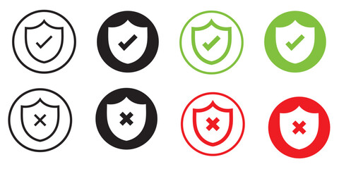 Shield check mark icon or security shield protection icon set. Isolated element.