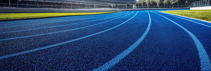 Blue Running Track Lane with White Lines - A blue running track lane with white lines, symbolizing speed, competition, perseverance, fitness, and athleticism.