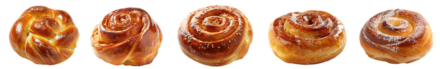 Fototapeta premium Pack of sweet bun set isolated against a transparent background