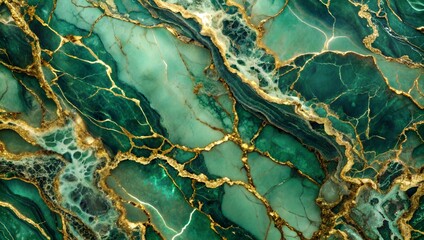 Abstract Green Marble Background With Gold Accents Depicting Natural Elegance and Texture. Generative AI