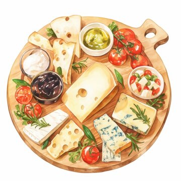 cheese board with tomatoes and olives clip art preview