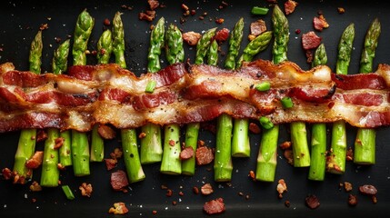 Crispy Bacon Wrapped Asparagus - Healthy and Delicious Recipe - A close-up image of delicious crispy bacon wrapped asparagus, showcasing the perfect combination of savory and healthy. This visually ap