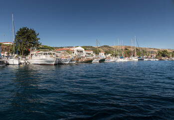 Boats in Foca harbor in Foca, Izmir, Turkey.