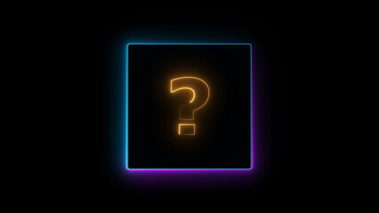 Neon question mark icon blue color illustration, On black background.