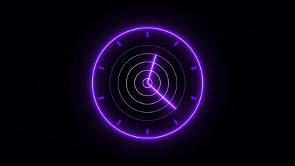 Digital Neon clock icon countdown 24 hours day. Watch icon arrow line seamless loop 4k illustration.