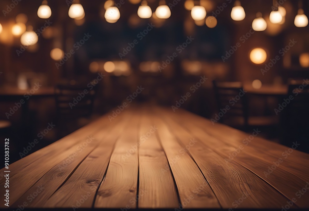 Wall mural wood bright drink tabletop lights background empty counter table top wooden cafes business shop surf