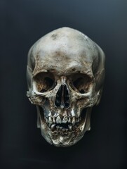 Obraz premium Human skull on black background. Human remains.