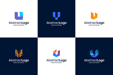 Set of colorful letter U logo design