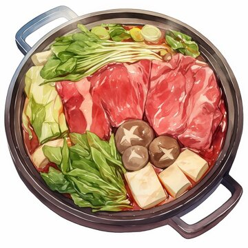 japanese hot pot with meat and vegetables clip art preview