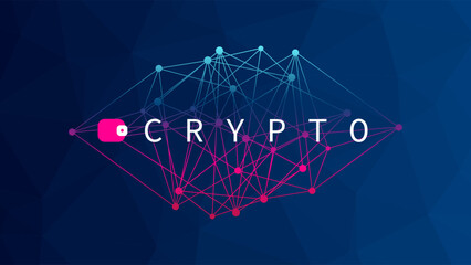 Crypto wallet for cryptocurrency. Blockchain technology. Vector triangle background with network pattern. Virtual money for business, finance, digital global trade, payment, worldwide, exchange