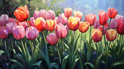 The spectacular tulips are in full bloom, showing off their vibrant colors and elegant forms.