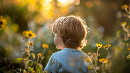 Child in Golden Light, Looking at Sunset