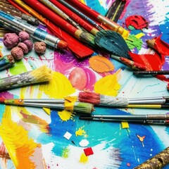 The creative mess of a hooker. Chaotic colors on the table.