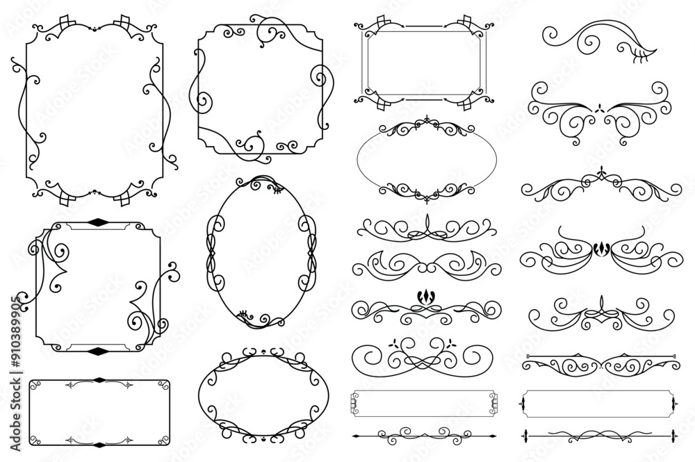Aufkleber vintage frames and dividers mega set elements in flat graphic design. bundle objects of luxury antiq