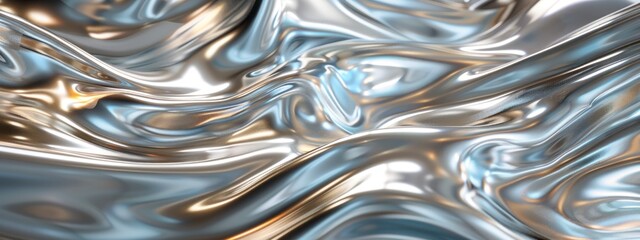 Liquid metal waves against a silver background.