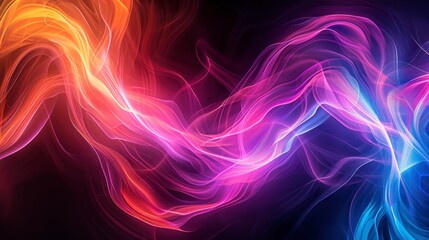 Obraz premium Vibrant abstract swirls in neon colors against a black background.