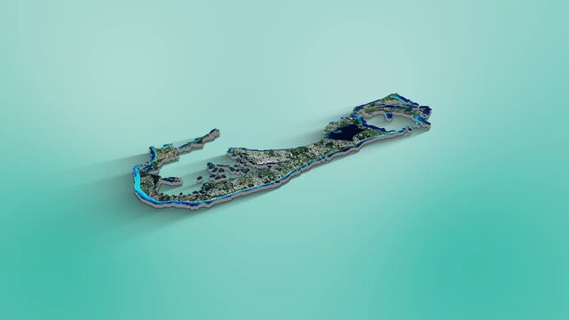 Bermuda Map Animation.  3d animation of Bermuda map