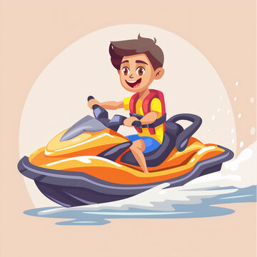 recommend clip art: Funny Boy Riding Jet Ski Cartoon Vector Icon Illustration: Perfect for Graphics Ads and Summer Promotions