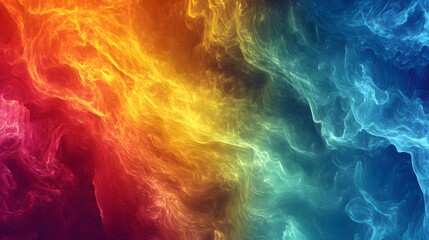 Obraz premium A colorful, abstract painting with a red, orange, and blue gradient. The colors are vibrant and the lines are wavy, giving the painting a dynamic and energetic feel