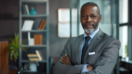 Fototapeta premium businessman corporate portrait in office, mature black middle aged manager business man