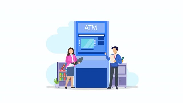 automatic withdrawal, atm machine, finance 2d video animation 4k clip