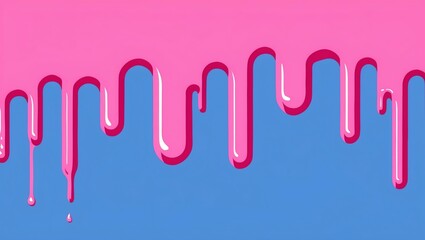 flat aesthetic linear dripping pink paint on blue back background