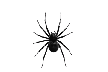 A sleek and minimalist black spider logo design, isolated on a transparent background.