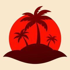 Red and Brown Island Silhouette Closeup with Tropic Vibes