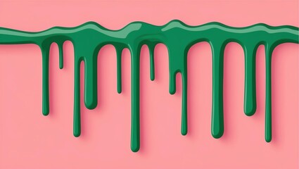 flat aesthetic linear dripping green paint on pink bac background