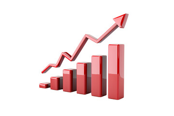 Obraz premium A red arrow pointing upwards alongside a bar chart, isolated on a transparent background