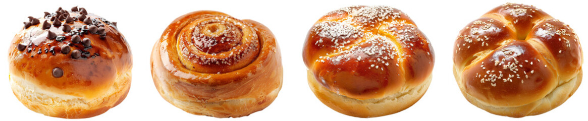 Pack of sweet bun set isolated against a transparent background