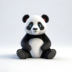 Naklejka premium A 3D cartoon character, a panda, sitting in the center of the picture on a white background.