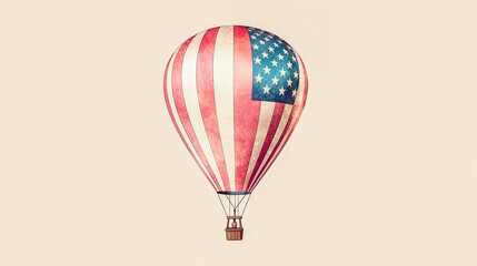 Obraz premium A watercolor painting of a hot air balloon with the American flag in the background.