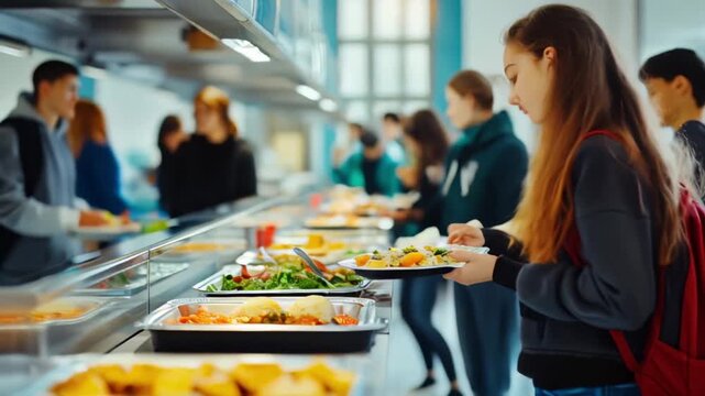 High School Students Getting Lunch in the Cafeteria