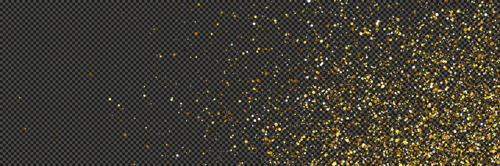 Gold glittering dust with stars on transparent backdrop