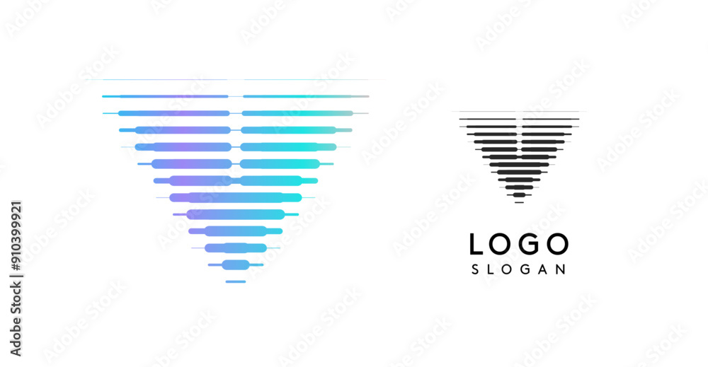 Leinwandbilder abstract wide letter v, logo with horizontal gradient lines, dynamic gradient logotype for tech comp