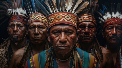 Fototapeta premium Indigenous Portrait, A Group Of Men Wearing Traditional Clothing