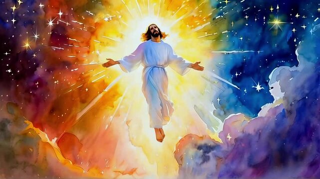 jesus christ ascension to heaven colorful painting art animation -- 4k new quality stock video footage AI