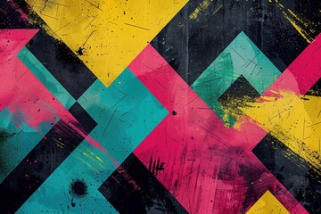 Naklejka premium Classic grunge texture accented with vivid neon colors and geometric shapes for a striking, modern look