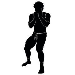 Teen martial athlete wearing glove vector silhouette, isolated white background