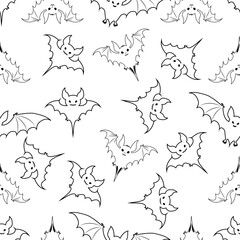 Seamless pattern with bats outline on a white background. Halloween Pattern