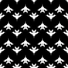 Seamless pattern with white bats on a black background. Halloween Pattern