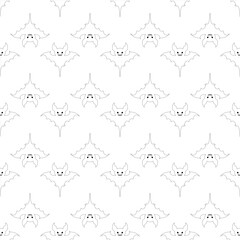 Seamless pattern with bats outline on a white background. Halloween Pattern